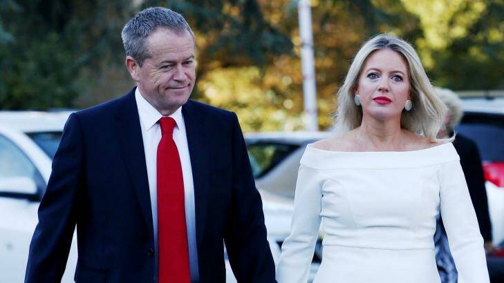 Opposition Leader Bill Shorten and Chloe Shorten arrive for the ecumenical service marking the beginning of the parliamentary year on Tuesday. Photo: Andrew Meares