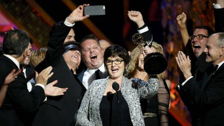 <i>The Young and the Restless</i> casts accepts their outstanding drama award at the 42nd Daytime Emmy Awards.   Photo: Danny Moloshok