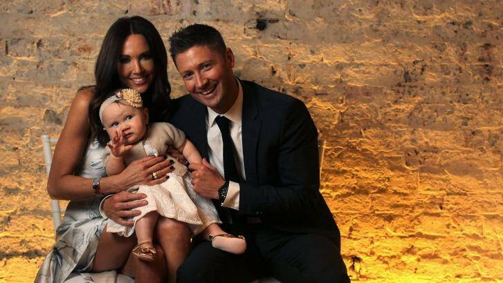 Michael Clarke with wife Kyly and daughter Kelsey Lee at the launch of his autobiography, Michael Clarke: My Story, last month.  Photo: Ben Rushton