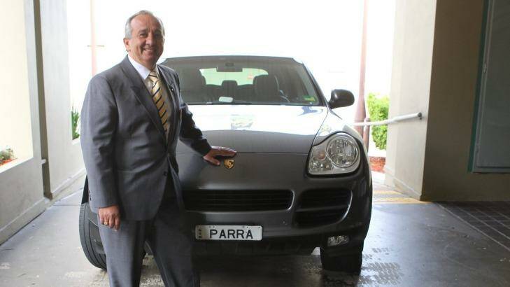 Former Parramatta Leagues Club chairman Roy Spagnolo with his car, sporting the Parra numberplate. Photo: Simon Alekna 