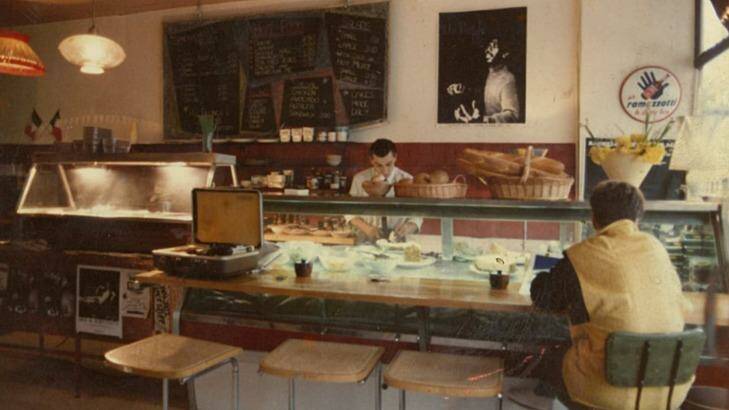 Mario Maccarone makes coffee at Marios on its opening day, April 28, 1986. Photo: Miranda Brown Publicity