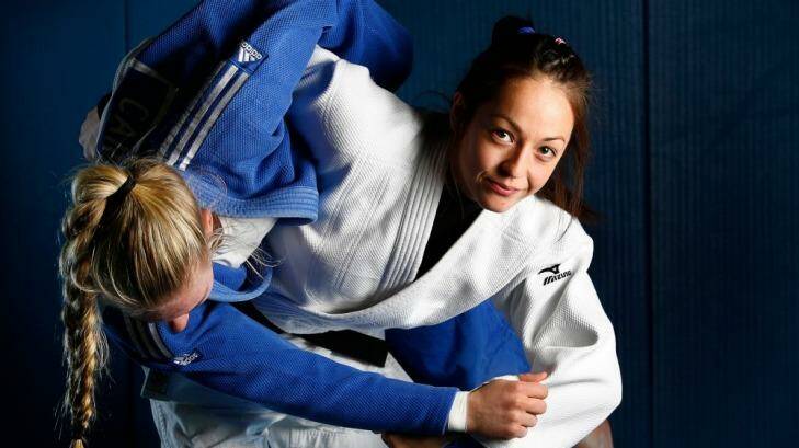 Throwaway: Judo competitor Hannah Trotter comes to grips with an opponent while training for the Games. Photo: Eddie Jim