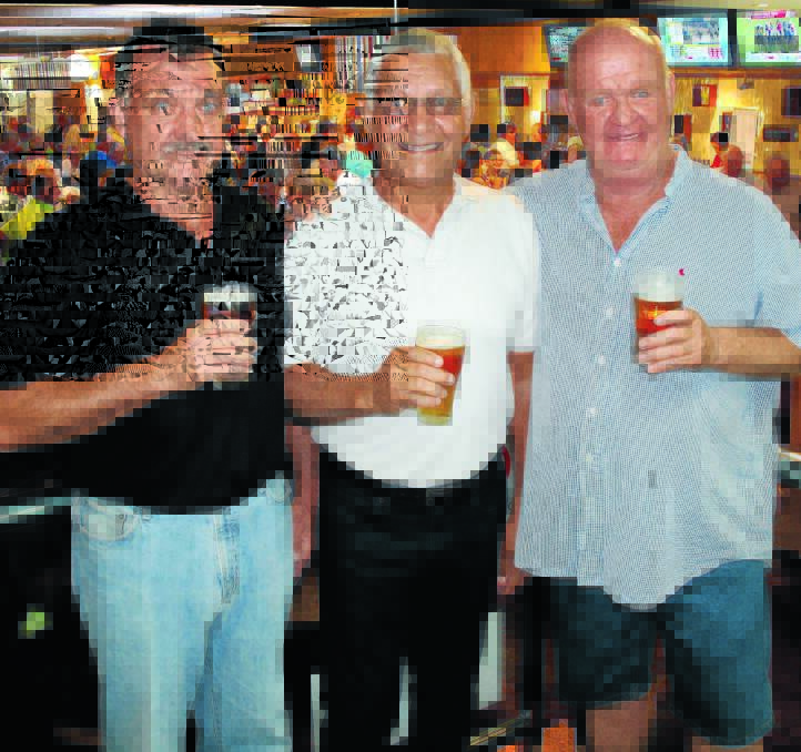 Moree legend Bernie Briggs (centre) is flanked by two of his best mates, Norb Annis-Brown (left) and Stan Jurd at Moree Services Club last weekend.