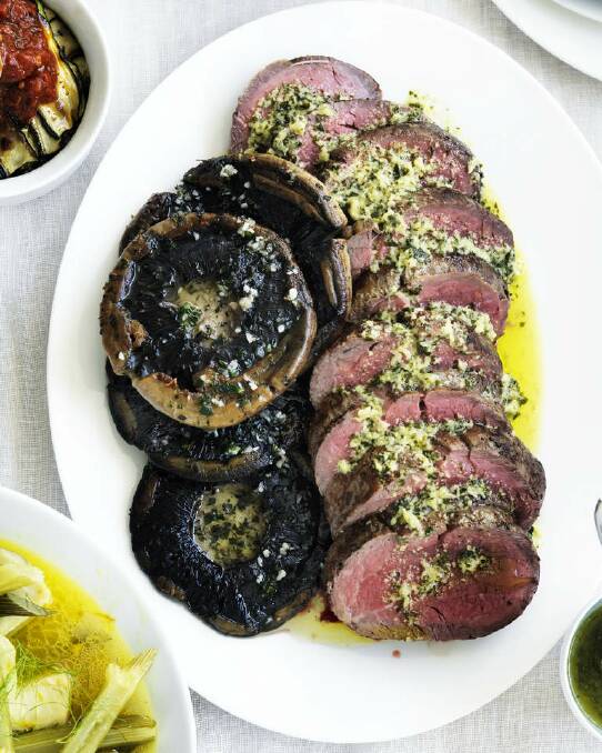 Neil Perry's beef fillet with horseradish butter and mushrooms <a href="http://www.goodfood.com.au/good-food/cook/recipe/beef-fillet-with-horseradish-butter-and-mushrooms-20130128-2dg0l.html"><b>(RECIPE HERE)</b></a>. Photo: William Meppem