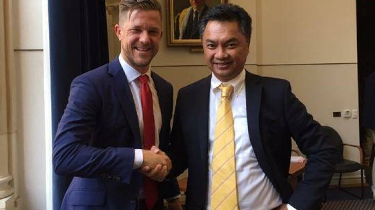Robbie Gaspar, pictured with Indonesia's Deputy Foreign Minister, Dino Patti Djalal.  Photo: Twitter/@RobbieGaspar23