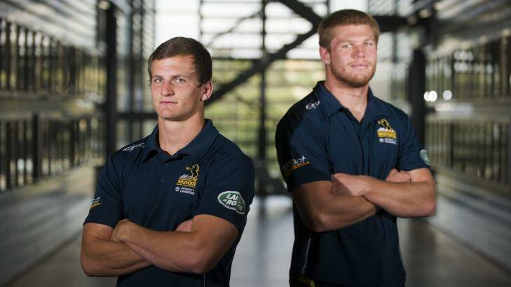 Brumbies rookies James Dargaville, left, and Blake Enever, right, will make their starting debut this weekend. Photo: Rohan Thomson