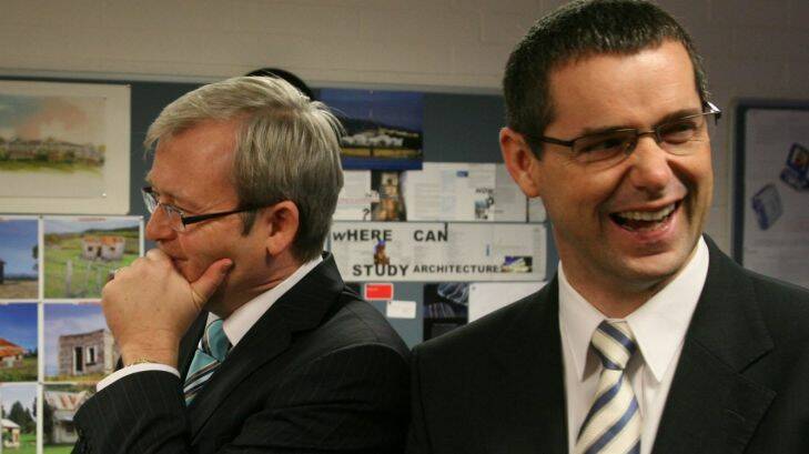 The Opposition Leader Kevin Rudd with Opposition Education spokesperson, Stephen Smith and Opposition Communications Spokesperson Senator Stephen Conroy visit Hawker College, a Canberra secondary school.

Photograph taken by Andrew Taylor on the 18th Jun2007.