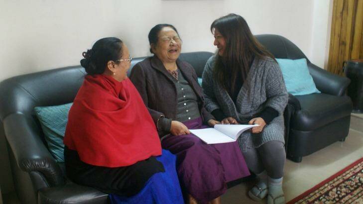 Rosemary Dzuvichu, right, and colleagues discuss  a press statement by the Naga Mothers' Association. Photo: Amrit Dhillon