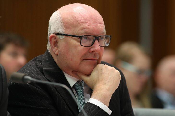 Attorney-General Senator George Brandis during Senate estimate hearings at Parliament House Canberra on Tuesday 24 October 2017. Fedpol. Photo: Andrew Meares 