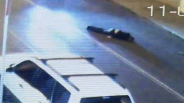 CCTV footage showed the injured man lying on Pitt Street immediately after the crash. Photo: Nine News