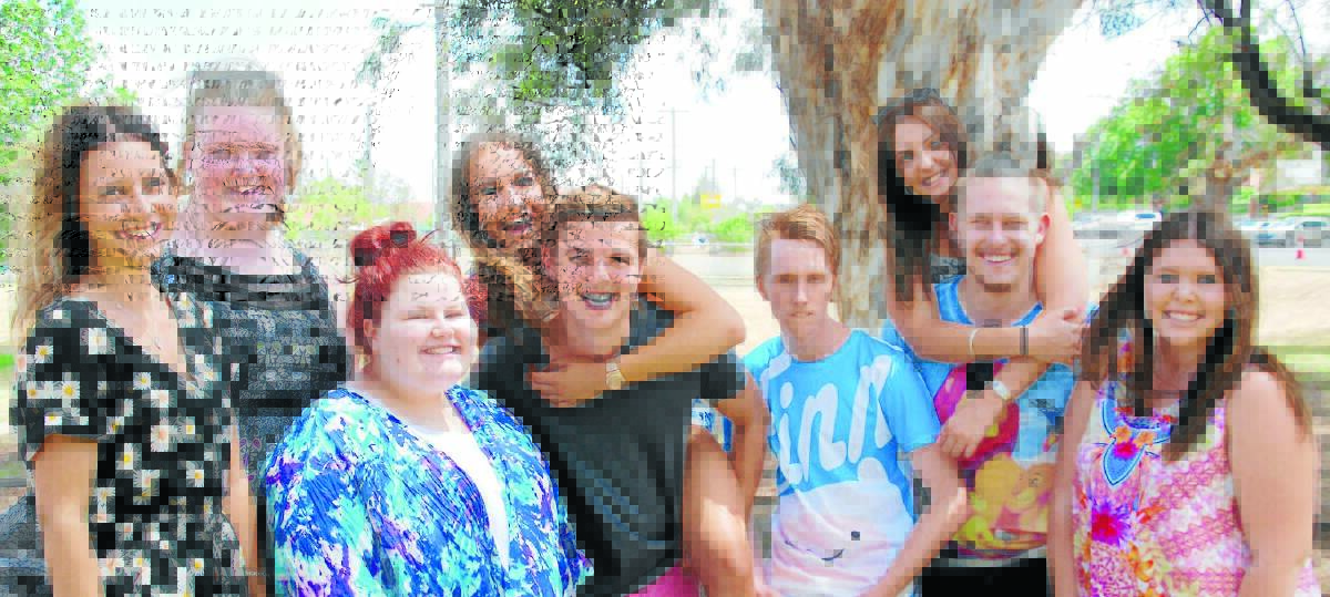 READY TO ROLL: High school leavers, from left, Emily Turner, Jessica Russell, Krisy D’Ambros, Megan Ritchie, Nick Caley, Lachlan Harris, Raquel MacKenzie, Alex Little and Jordie Cotter will make the trip to the Gold Coast today for Schoolies celebrations.  Photo: Breanna Chillingworth 211114BCA02