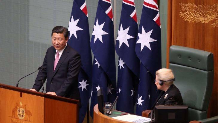 "New vision" of peace and prosperity: Chinese President Xi Jinping addresses Parliament. Photo: Andrew Meares