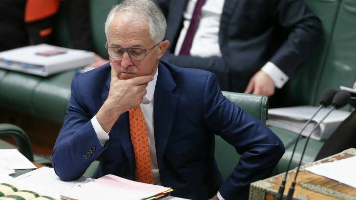Prime Minister Malcolm Turnbull during Question Time at Parliament House on Monday. Photo: Alex Ellinghausen