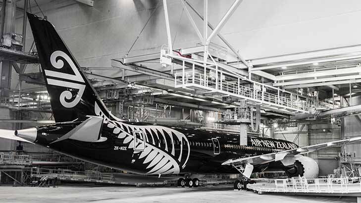 Air New Zealand's new black Boeing 787-9 at the factory in Seattle.