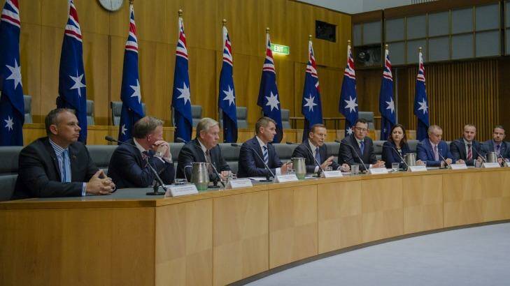 Premiers and chief ministers speak after COAG. Photo: Jamila Toderas