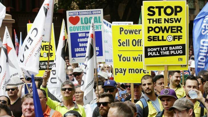 Protesters rallied to reject plans for asset sales in NSW. Photo: Jessica Hromas