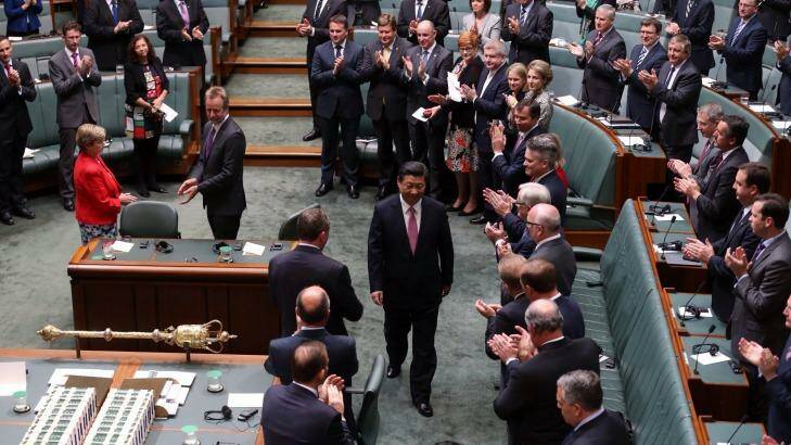 Leader hailed: Parliament welcomes Chinese President Xi Jinping in Canberra. Photo: Andrew Meares