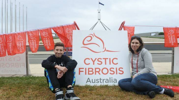 Katrina Hughes with son Hamish, 12, who suffers from Cystic Fibrosis. Photo: Georgina Connery