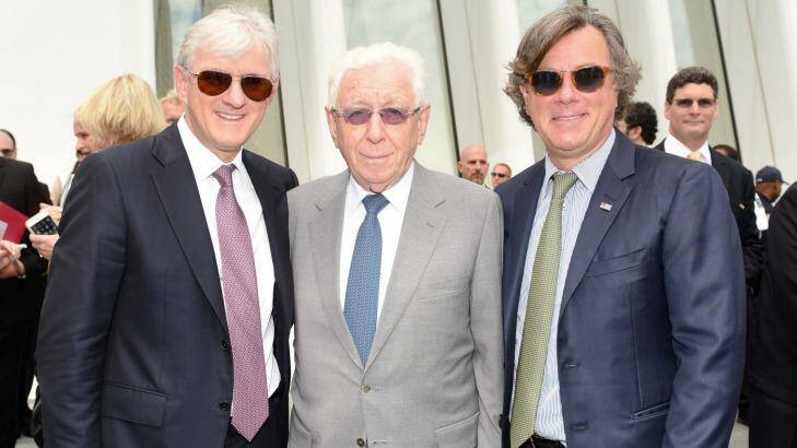 Steven, Frank and Peter Lowy at the opening of the new Westfield World Trade Centre in New York. Photo: Supplied