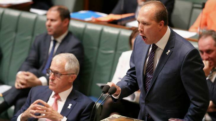 Minister for Immigration and Border Protection Peter Dutton during question time on Wednesday. Photo: Alex Ellinghausen
