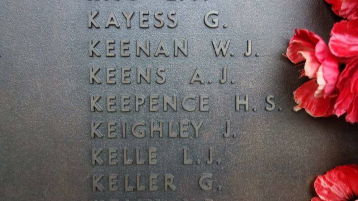 Private Herbert 'Bert' Keepence who died at Lone Pine named on the Roll of Honour at the AWM Photo: Philip Gordon