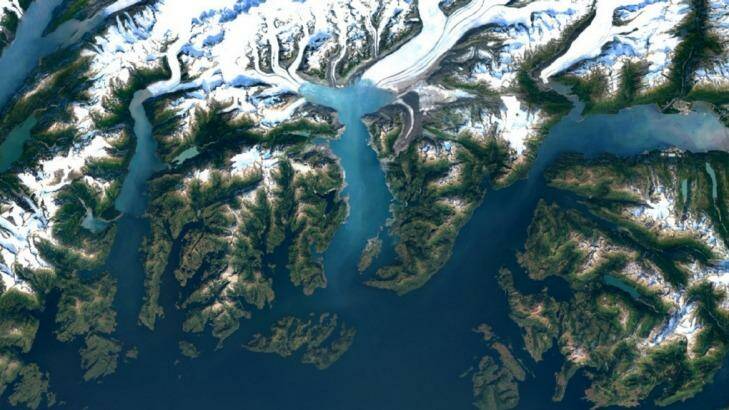 Google Maps' upgrade shows, in high resolution, how far the Columbia Glacier in Alaska has receded in the past 13 years. Photo: Google