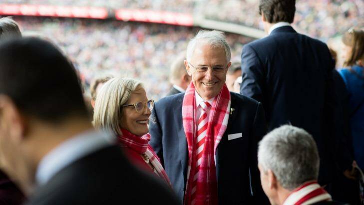 Prime Minister Malcolm Turnbull and Lucy Turnbull attend the 2016 AFL Grand Final at the MCG. Photo: AFL