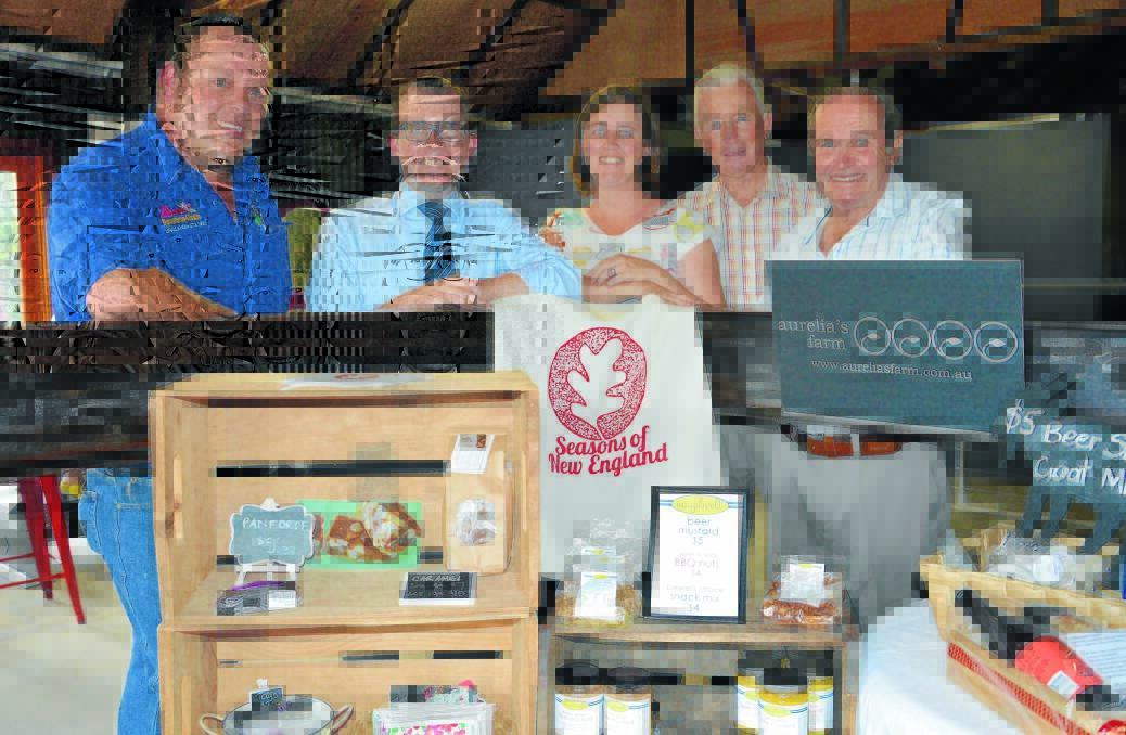 EXPO EXCITEMENT: Dale Goodwin of Dale s Meats Uralla, Northern Tablelands MP Adam Marshall, Seasons of New England co-ordinator Tara Toomey and Uralla Mens Shed members Greg McClenaghan and Harry Davis helped launch the 2016 event at the local brewing company.
