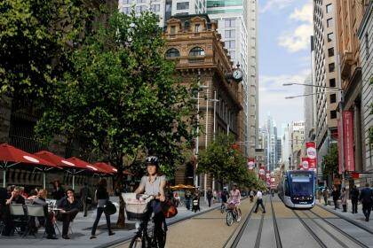 An artist's impression of the new light rail service down George Street at Martin Place.