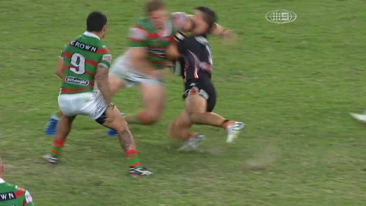 George Burgess connects with Tedesco at speed. Photo: Channel Nine