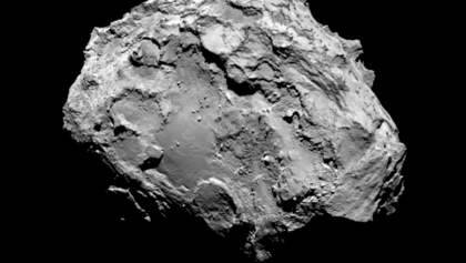 IN SPACE - AUGUST 3:  In this handout from the European Space Agency (ESA), the comet Comet 67P/Churyumov-Gerasimenko is seen in a photo taken by the Rosetta spacecraft with the OSIRIS narrow-angle camera August 3, 2014 in space. ESA's Rosetta spacecraft became the first to rendezvous with a comet and will follow it on the journey around the sun.   (Photo by ESA/Rosetta/MPS for OSIRIS Team MPS/UPD/LAM/IAA/SSO/INTA/UPM/DASP/IDA via Getty Images) Comet 67P/Churyumov-Gerasimenko is seen in a photo taken by the Rosetta spacecraft. Photo: Handout