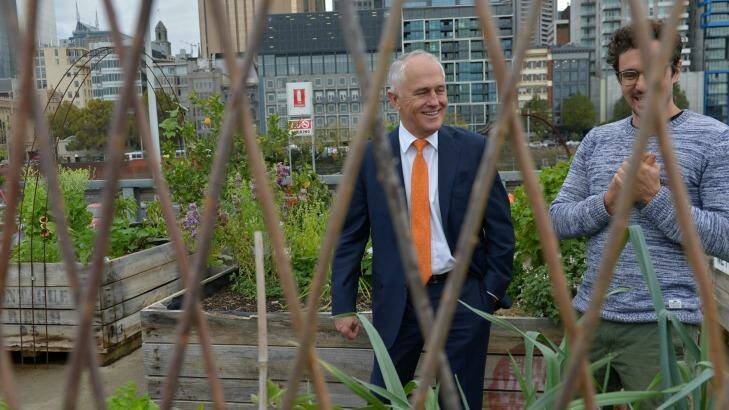 Malcolm Turnbull at a rooftop garden in Melbourne after speaking at the Smart Cities Summit. Photo: Joe Armao