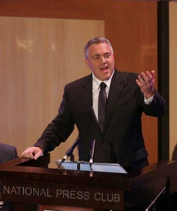 Treasurer Joe Hockey delivers his post-budget address to the National Press Club on Wednesday. Photo: Alex Ellinghausen