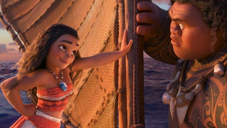 Moana (Auli'i Cravalho) sets sail with trickster demigod Maui (Dwayne Johnson) in <i>Moana</i>. Photo: Disney