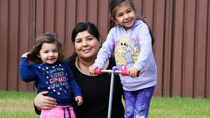 Connie Vella with daughters Ariana, 2, and Hannah, 4. Photo: Peter Rae