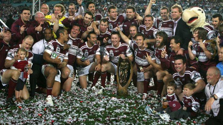 Models of consistency: Manly celebrate their premiership win in 2008.  Photo: Craig Golding