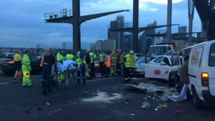 The scene of the crash on the Harbour Bridge on Wednesday morning. Photo: Channel 9