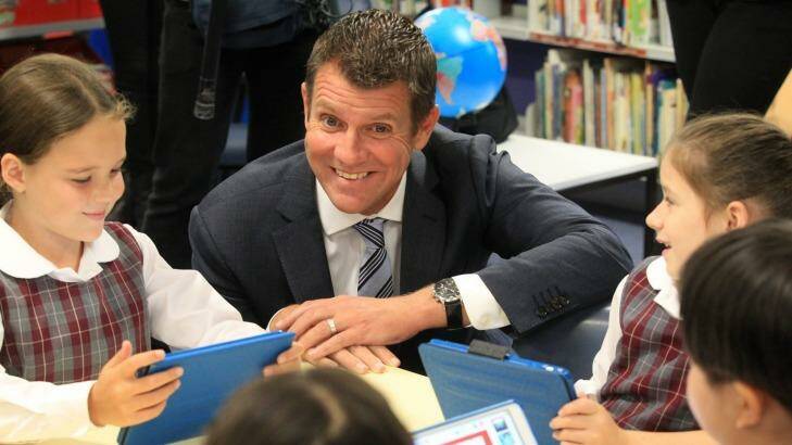 NSW Premier Mike Baird and Education Minister Adrian Piccoli make an announcement about STEM education at Brookvale Public School,  Photo: Peter Rae 