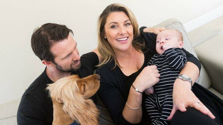 Weekend Sunrise presenter Talitha Cummins, seen here with husband Ben Lucas, baby Oliver and Wilbur the spaniel, will be the focus of Monday's episode of Australian Story.
