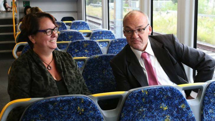 Reconsidering: Labor's unsuccessful candidate for Newtown, Penny Sharpe, with opposition leader Luke Foley. Photo: Louise Kennerley
