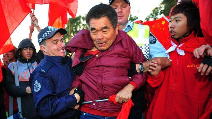 There were clashes as thousands of Chinese people and hundreds of Tibetans watched the 2008 Olympic torch relay in Canberra.  Photo: Jason South