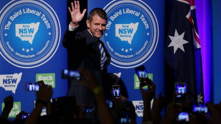 NSW Premier Mike Baird in Sydney after winning the 2015 election. Photo: Pic: Andrew Meares