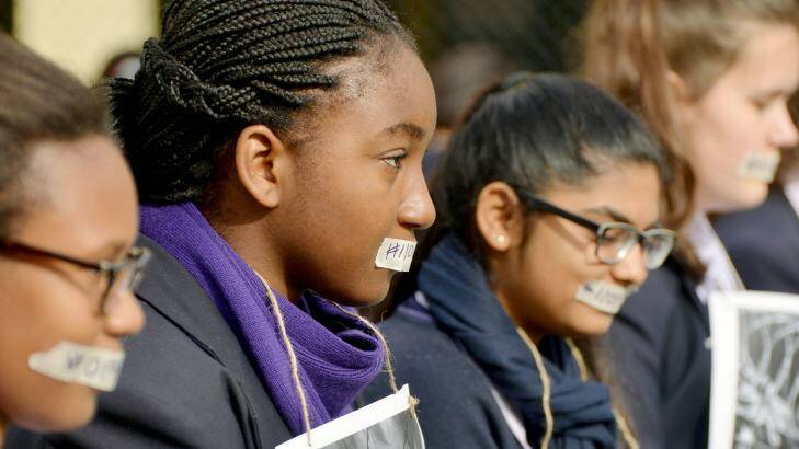 Students taped their mouths to protest the fact that asylum seekers don't have a voice. Photo: Supplied