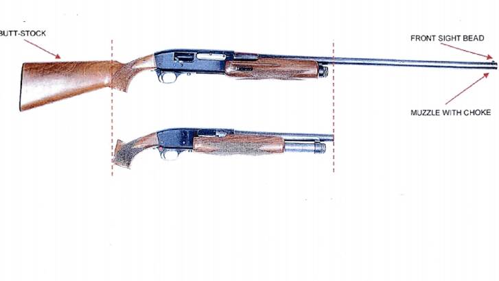 The ageing Le Salle 12 gauge sawn-off shotgun used by Monis during the siege. Photo: Department of Justice