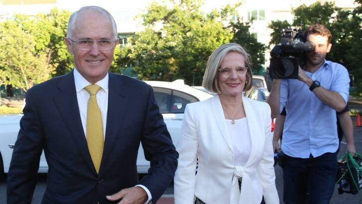 Prime Minister Malcolm Turnbull and wife Lucy Turnbull also arriving at the service. Photo: Andrew Meares
