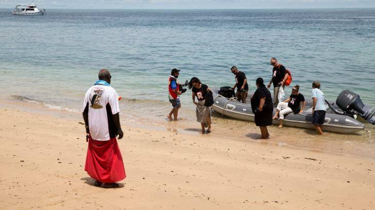The Recognise team arrives on Mer Island in the Torres Strait. They have spent two weeks traveling between islands promoting the campaign to gain recognition for Aboriginal and Torres Strait Islanders in the Australian Constitution. Photo: Janie Barrett