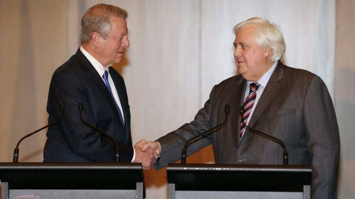 Gore and Palmer in Canberra last month. Photo: Alex Ellinghausen