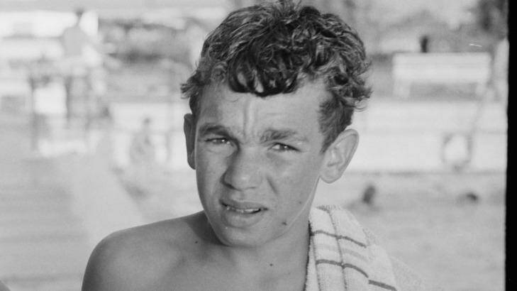 Ronald McGrady, 14, was among the first Aboriginal people in Moree to jump in the pool. Photo: Courtesy of The Tribune Archive,