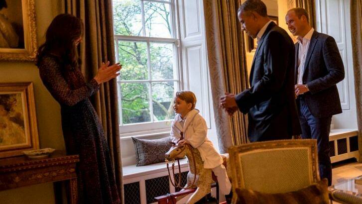 The Duchess of Cambridge applauds as the little prince steals the show. Photo: Pete Souza/The White House