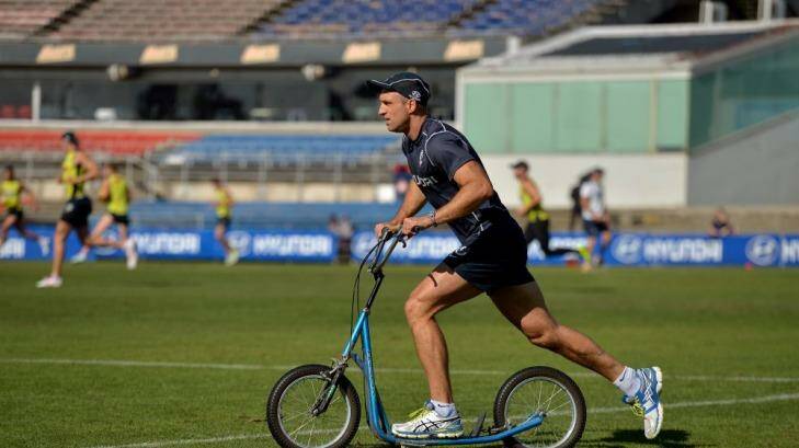 Scoot with the loot: Carlton's Chris Judd has enjoyed some fun at the Tigers' expense in recent years. Training for the big game looks pretty cool too. Photo: Joe Armao